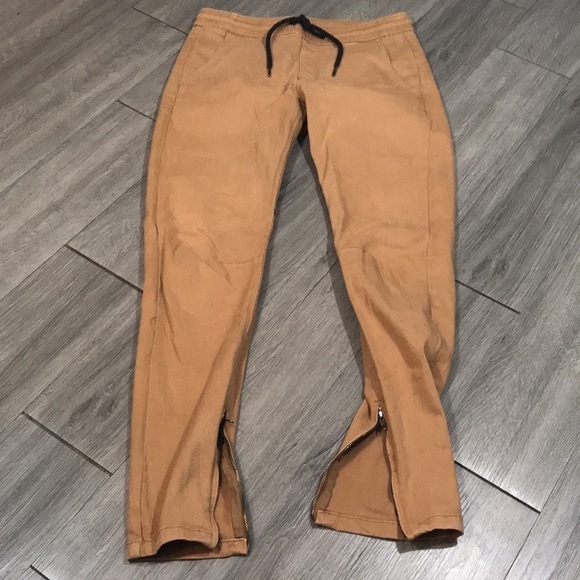 KDNK Camel Zip Ankle Pull-On Drawstring Cotton Stretch Twill Pants size M - Picture 5 of 9